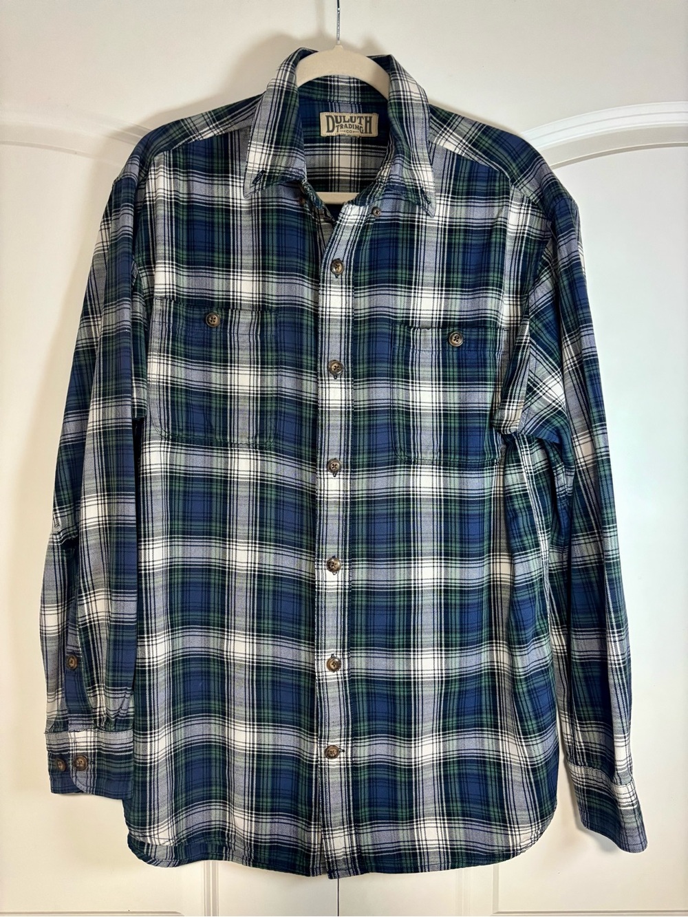 Duluth Trading Co Blue Green Plaid Flannel Shirt Men’s L